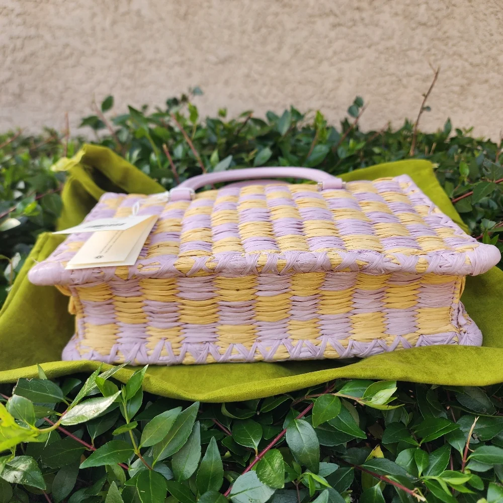 Tory Burch Ella Hand-Crocheted Leather Checkered Tote-Lavender NWT Authentic
